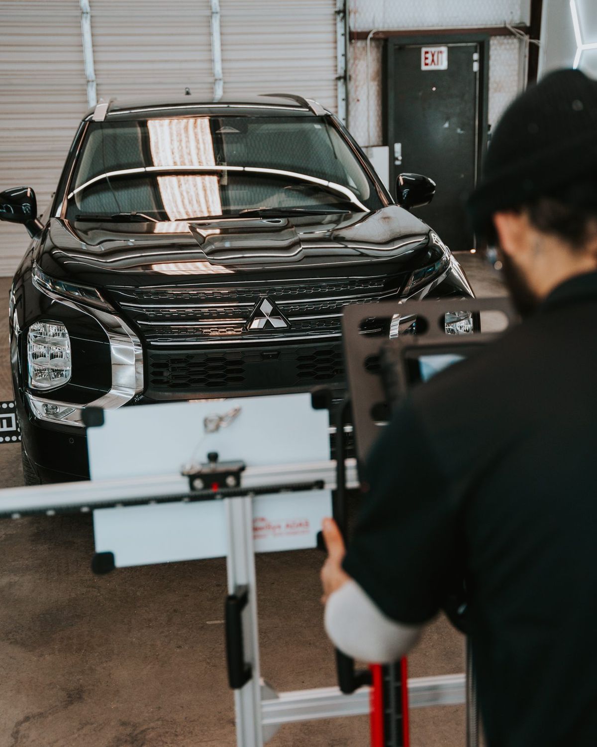 ADAS calibration target set up on an SUV
